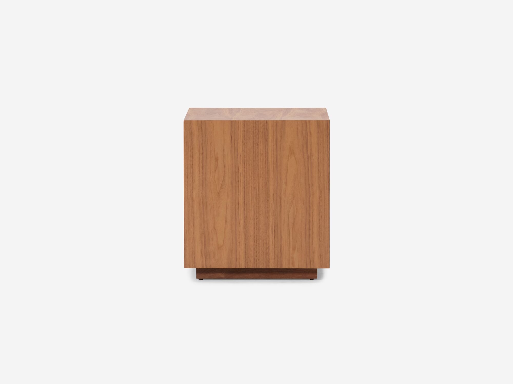 Side view of two drawer walnut nightstand